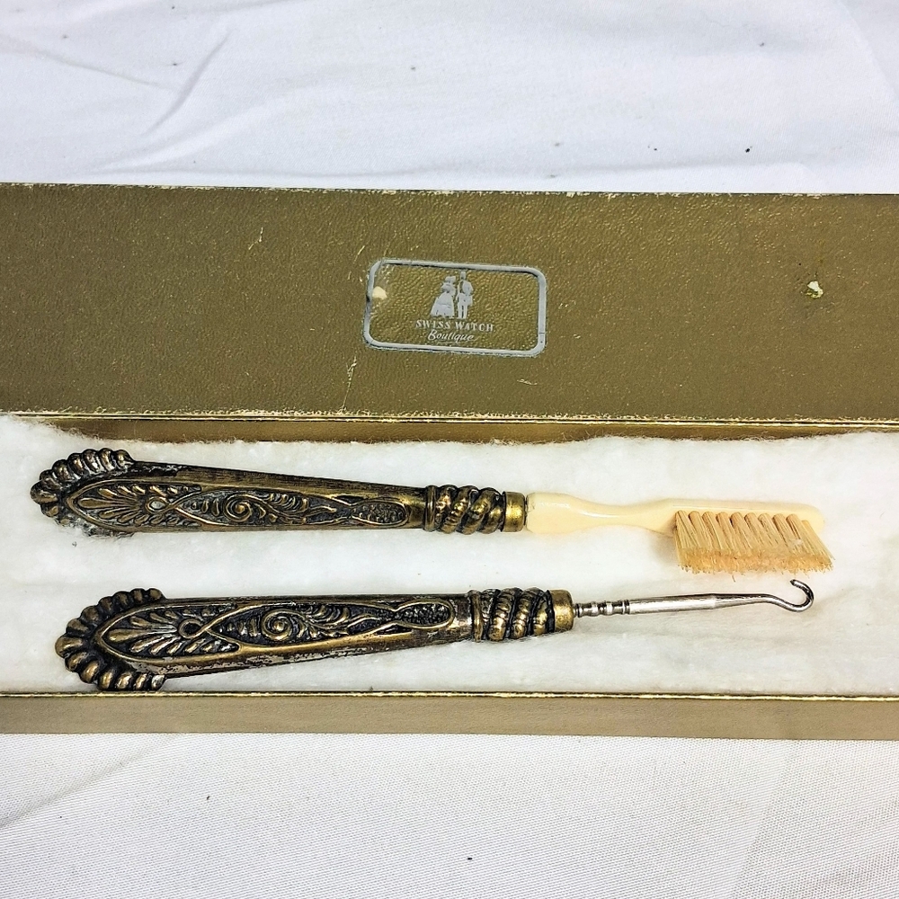 Antique Napoleonic Ornate Design Boars Hair Combo Toothbrush/Buttonhook - Picture 3 of 13
